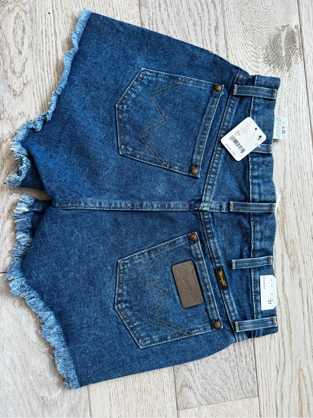 NWT Wrangler Denim Jean Shorts with Frayed Hem - Blue